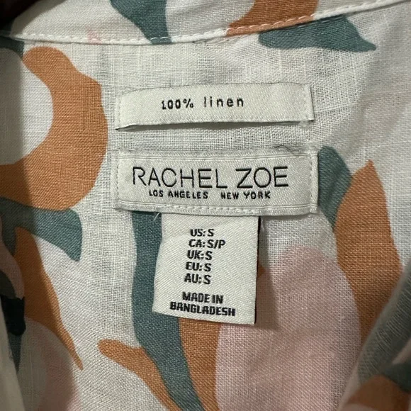 Rachel Zoe White Button-Front Shirt Dress with Pink, Green, and Tan Floral Print - Picture 2 of 3